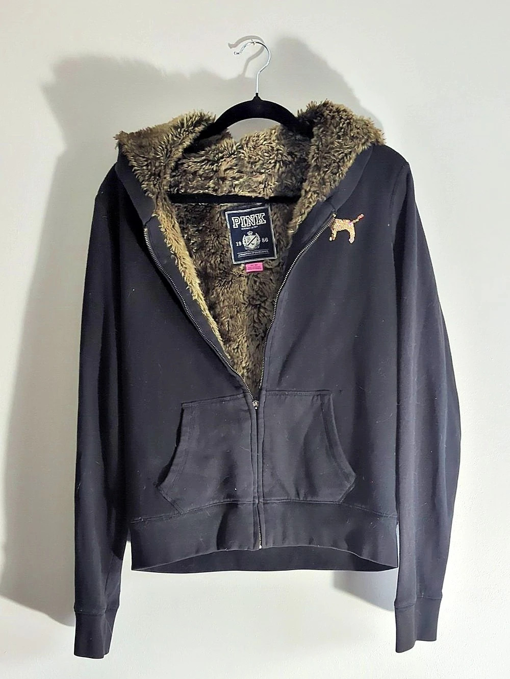 Victoria's Secret PINK LOVE PINK Sequin Sherpa Lined Full Zip Hoodie Jacket